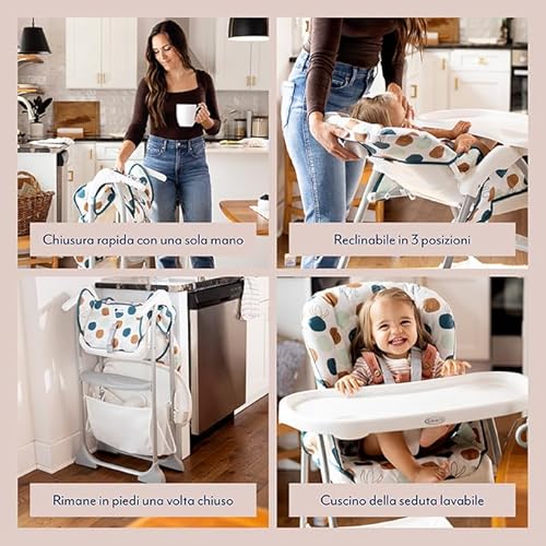 GRACO - SnackEase Seggiolone con chiusura rapida, reclinabile, da 6 mesi fino a circa 3 anni (max 15 kg), Organza - Immagine 2