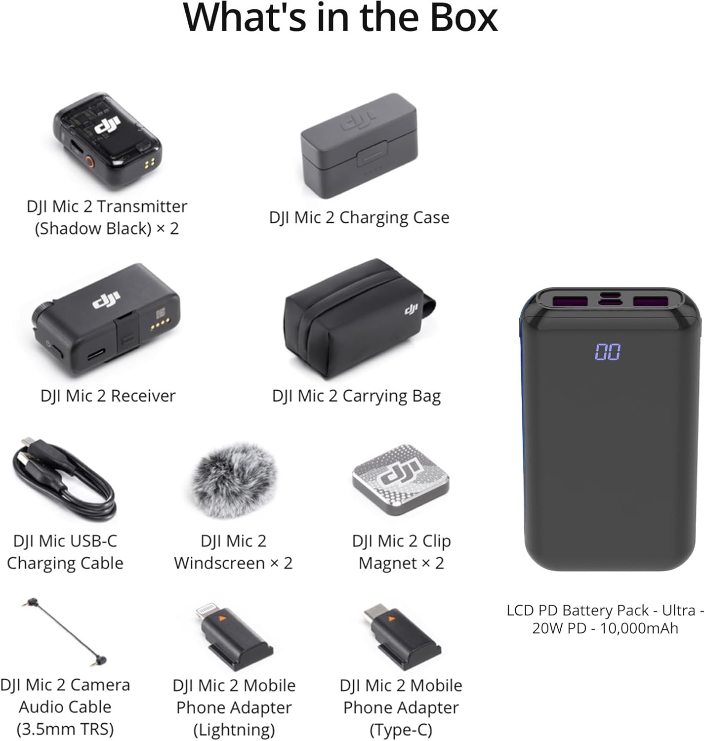 DJI Mic 2 (2 TX + 1 RX + Charging Case) with Wireless Accessory Bundle (2 Items)