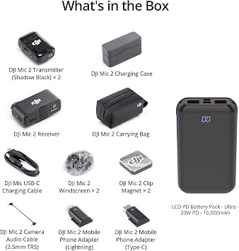 DJI Mic 2 (2 TX + 1 RX + Charging Case) with Wireless Accessory Bundle (2 Items)