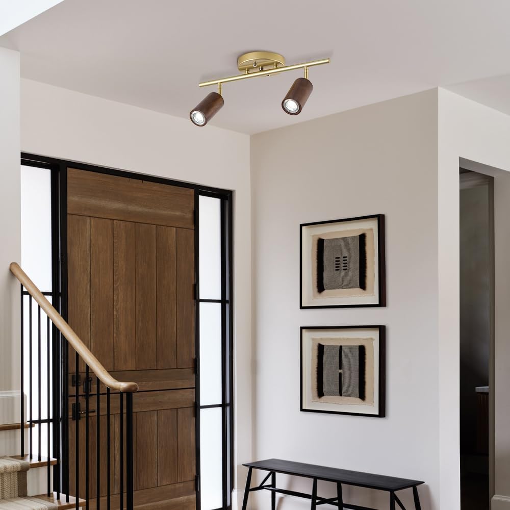 Adjustable Semi-Flush Ceiling Spotlight, 180° Rotating Directional Light, Wood Ceiling Spotlights Modern Indoor Fixtures for Hallway Porch Entryway - E27 Socket