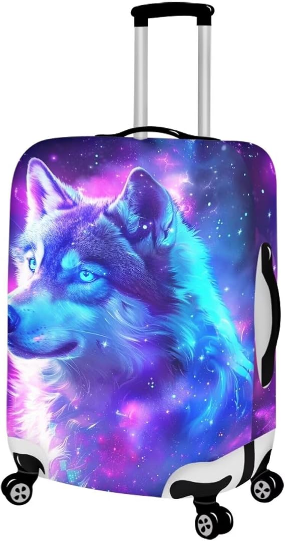 Travel Luggage Covers Anti-stratch Spandex Trolley Case Baggage Protectors, Purple Wolf, S(for 18-21 inch luggage)