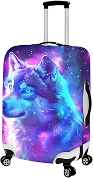 Travel Luggage Covers Anti-stratch Spandex Trolley Case Baggage Protectors, Purple Wolf, S(for 18-21 inch luggage)