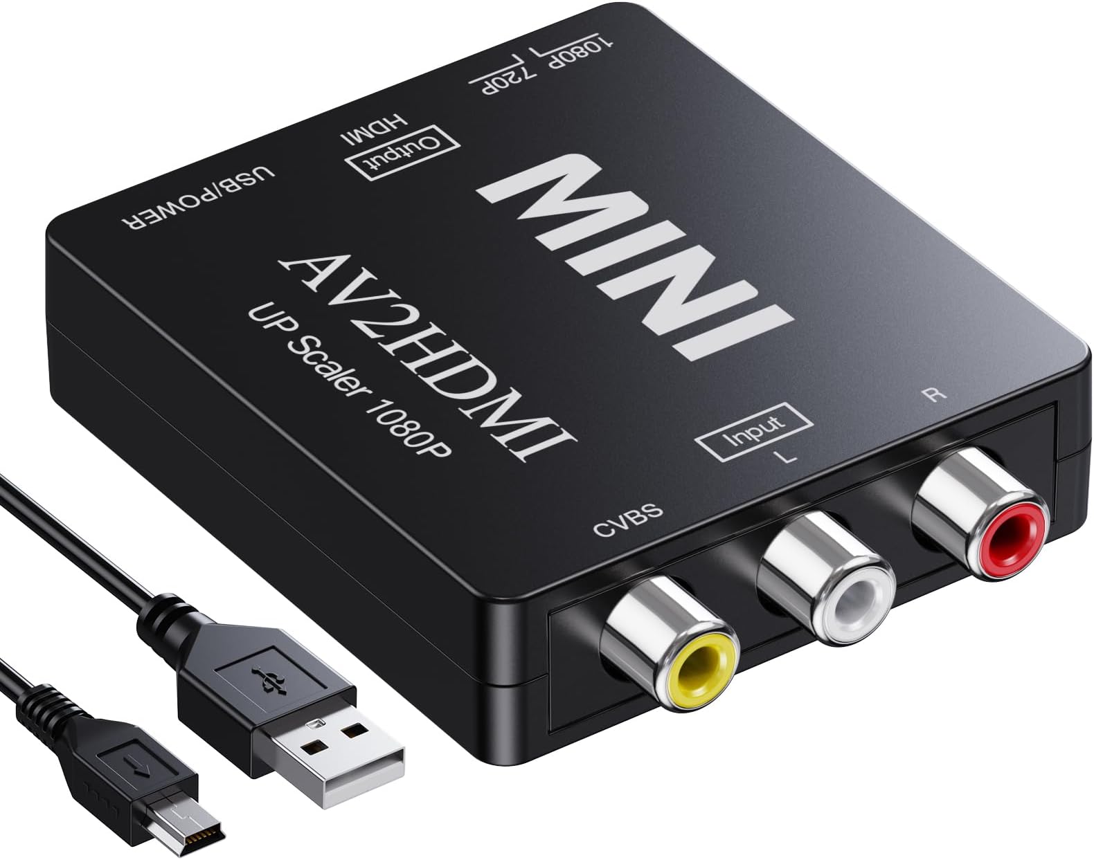 RCA to HDMI, AV to HDMI Converter, 1080P Mini RCA Composite CVBS Video Analog Converter Adapter Connector Supports PAL/NTSC for TV/PC/PS3/STB/Xbox VHS/VCR/Blue-Ray DVD Player