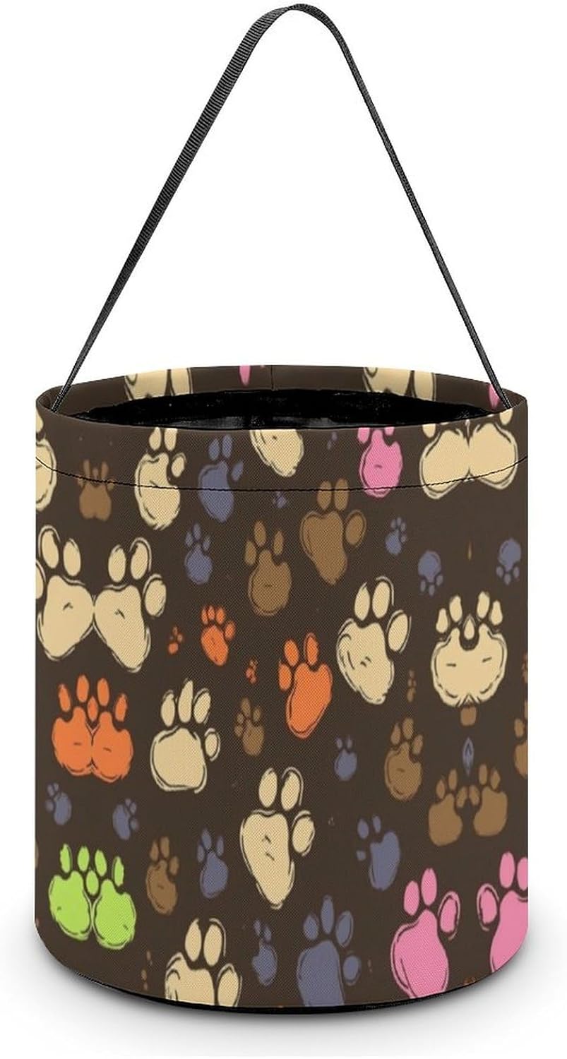 Candy Bucket Trick Or Treat Bag Dog Paws Print Printed Folding Candy Bucket Portable Foldable Reusable Candy Bucket Suitable for Various Festivals