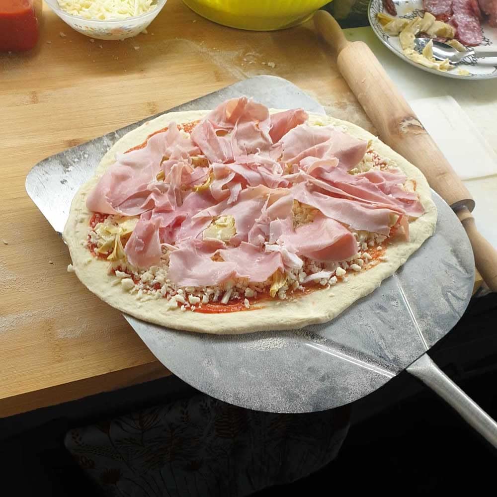 Juego de 5 palas para pizza de acero inoxidable – Set completo para hornos de 100/110 cm y pizzas de 30 cm (mango de 115 cm)