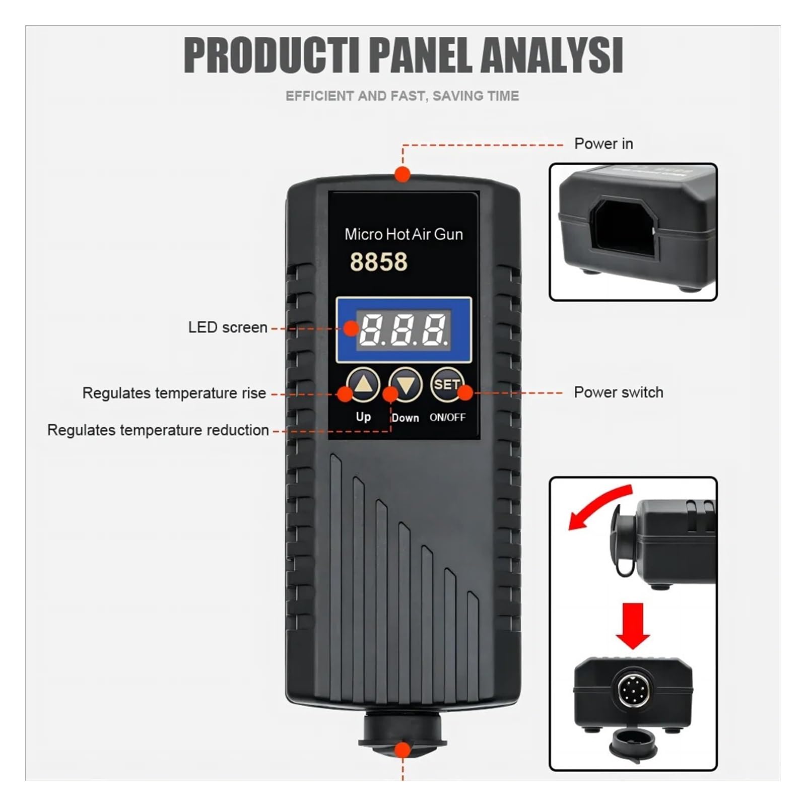 Pistola de aire caliente 8858, estación de soldadura de microtrabajo, secador de pelo digital LCD para herramientas de reparación de soldadura por calor de 750 W, calentamiento rápido