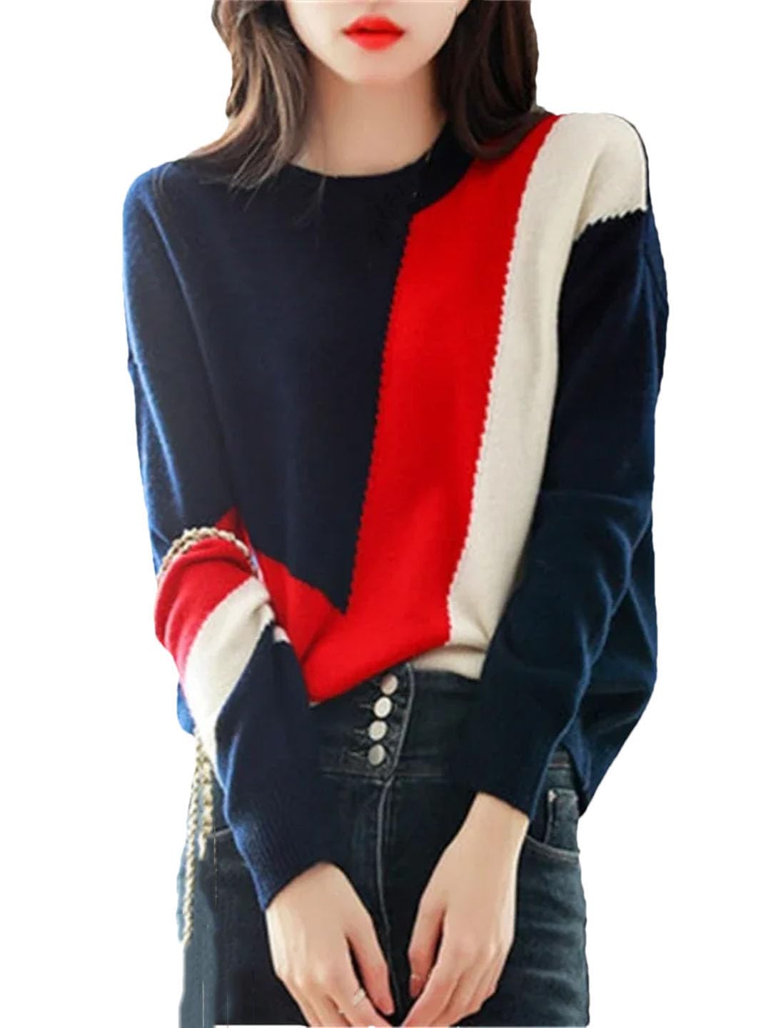 Vogrtcc Maglione da Donna Autunno/Inverno Pullover Lavorato A Maglia Maglieria O-Collo Maglione Oversize