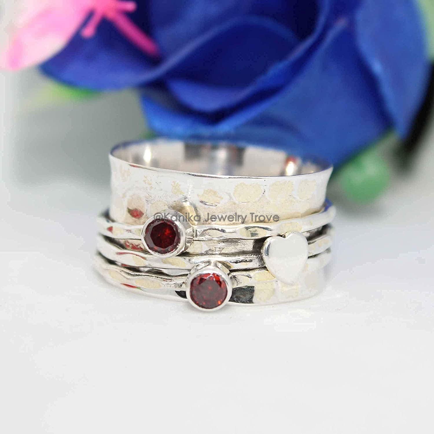 Customize your ring with any gemstone/birthstone, Red Onyx and Citrine Thumb 925 Sterling Silver Ring for Women, Size 10