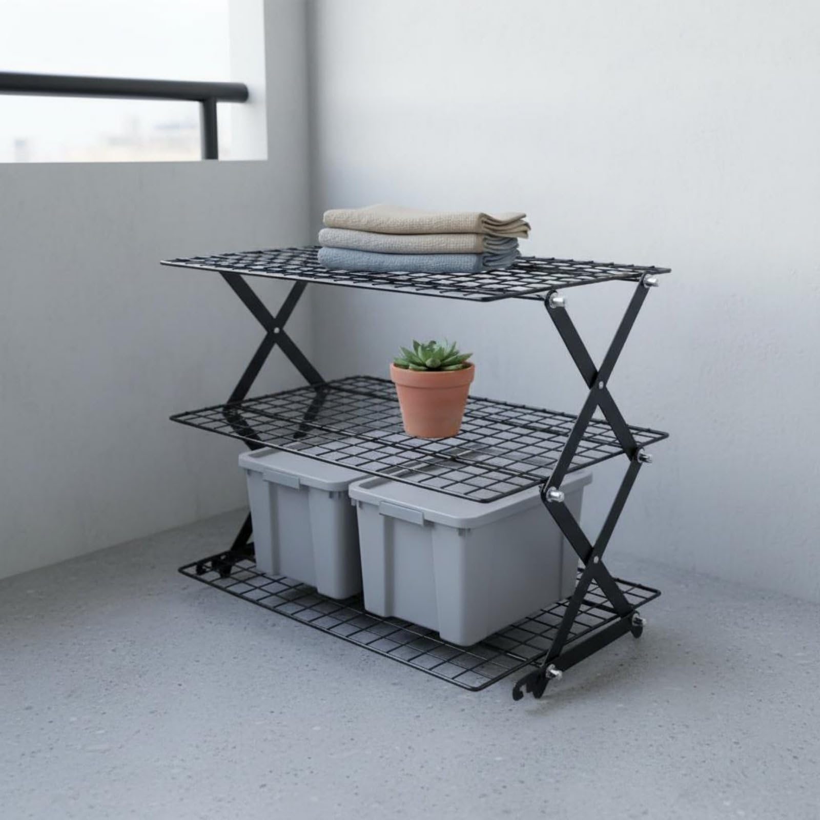Faltbares Lagerregal Küchenregal Aufbewahrungsregal Metallregal Vierfach Faltbar Belüftet zur Kühlung von Gebäck Und Lagerung von Vorräten für Bäcker Hobbyköche Outdoor, Black, 4-Layer
