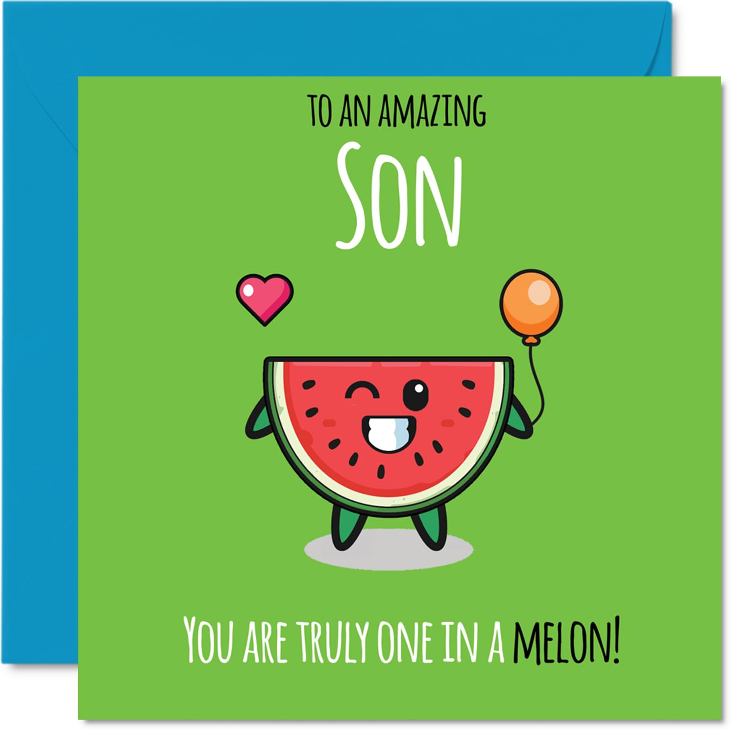 Son Birthday Card - One In A Melon - Happy Birthday Card for Son from Dad Mum, 145mm cute melon Bday Greeting Cards