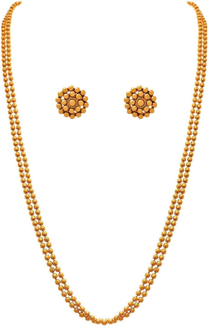 JFL - Jewellery for Less Traditional Ethnic One Gram Gold Plated Beaded Necklace Set with Earring for Women and Girls