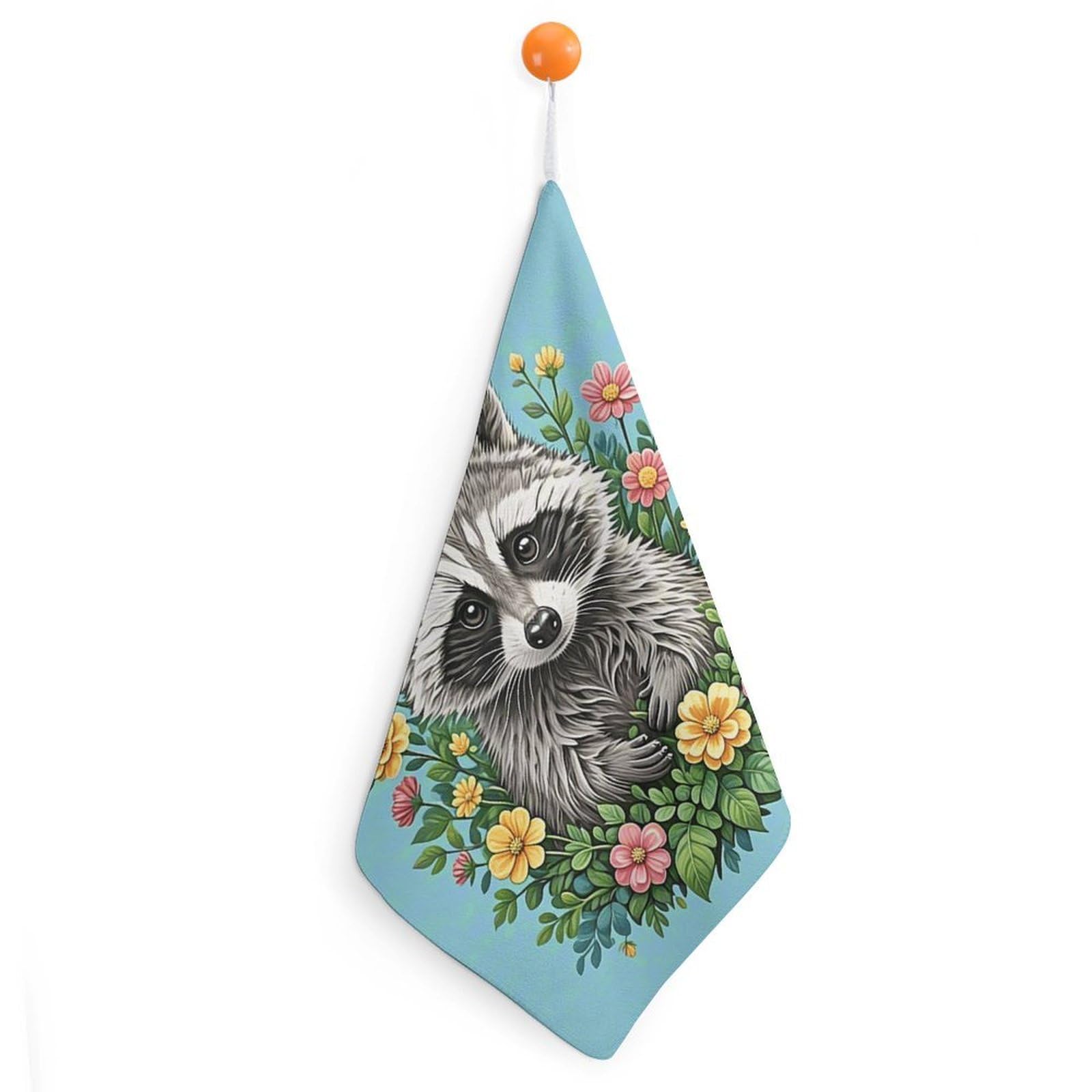 VstaDank Raccoon Hand Towel Skin Friendly Face Towel Machine Washable Washcloth Reusable Makeup Remover Cloth Soft Feel Fingertip Towels Multi-Purpose Wash Cloth for Bathroom