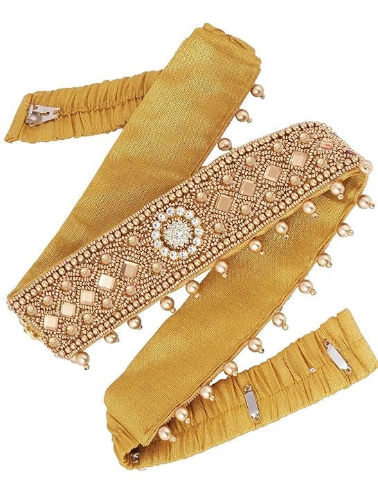 Vibha Maggam Aari Work Handmade Elastic Waist Hip Belt Kamarband Kamarpaata For Women traditional vaddanam for wedding Sarees & Lehangas (GOLD) (B0D9KPM6KR) Amazon Price History, Amazon Price Tracker