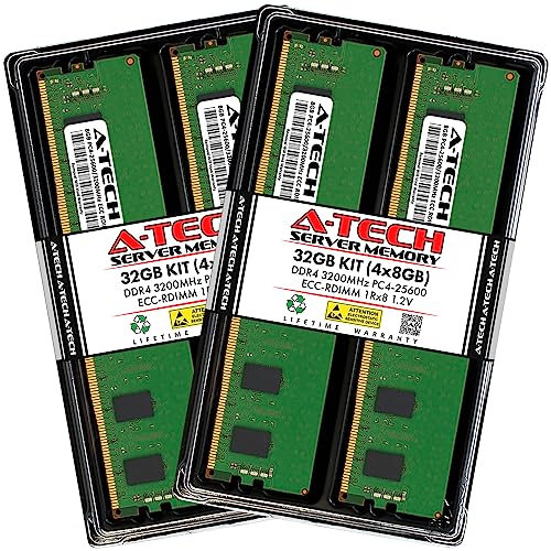 Image of A-Tech 32GB Kit (4x8GB) DDR4 3200MHz PC4-25600 ECC RDIMM 1Rx8 Single Rank 1.2V ECC Registered DIMM 288-Pin Server & Workstation RAM Memory Upgrade Modules (A-Tech Enterprise Series)
