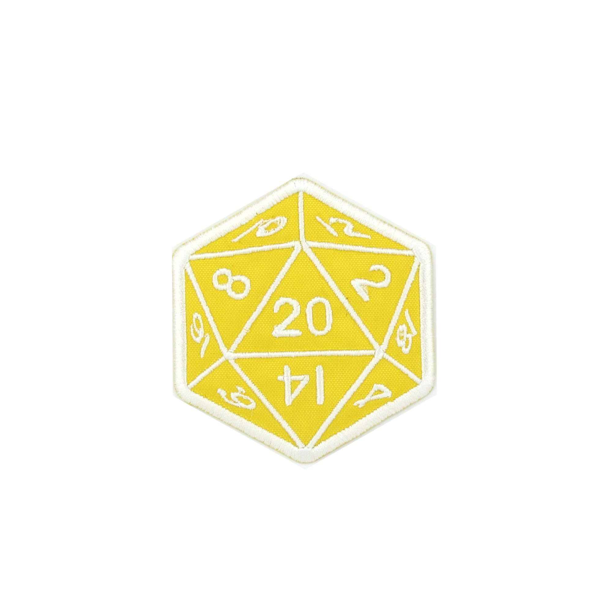 Handmade20 sided dice yellow Embroidered Patch for Iron-On/Sew-On or Hook Backing