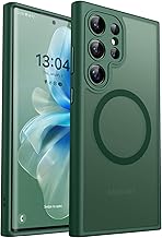 CANSHN Designed for Samsung Galaxy S22 Ultra Case [Full Camera Protection] [Compatible with MagSafe] Translucent Matte Shockproof Protective Phone Cover 6.8 Inch - Deep Green