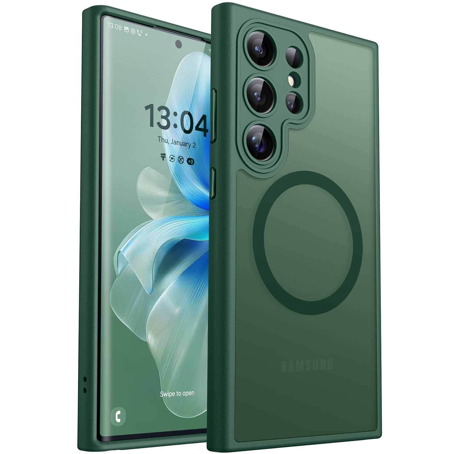 CANSHN Magnetic Shockproof for Samsung Galaxy S22 Ultra Case Deep Green