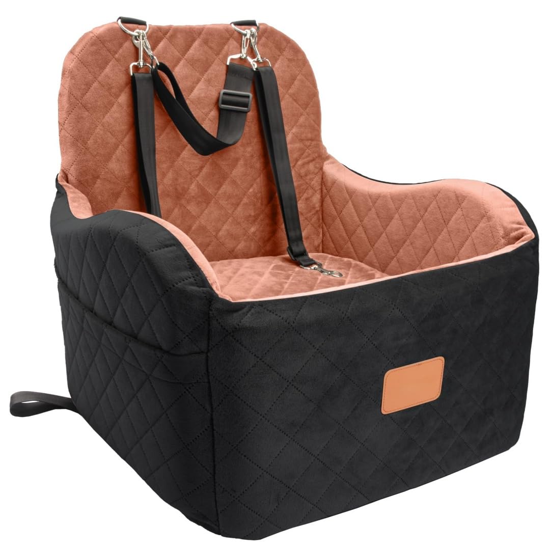 UDRFKDS Dog Booster Car Seat for Skoda Karoq NU 2017-Present, Elevated Pet Travel Bed with Washable Cover, Secure Console Setup, C-Black/Brown
