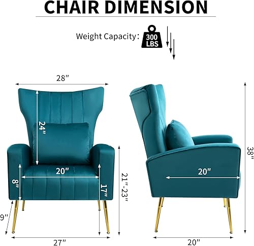 Miniatura 99 de Silla moderna de terciopelo para sala de estar, dormitorio, silla con respaldo alado con brazo y patas doradas, silla auxiliar de recepción de