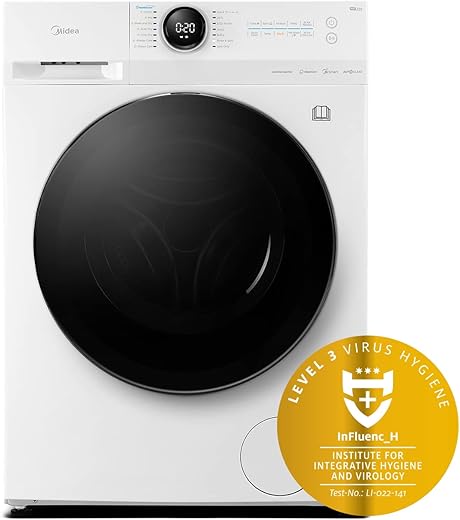 Midea MF20ED80WB Freestanding Washer Dryer, BLDC Motor, Bright LED Display Lunar Dial, Health Guard, Steam, 1400RPM, 8 kg/6 kg load, APP Control, White