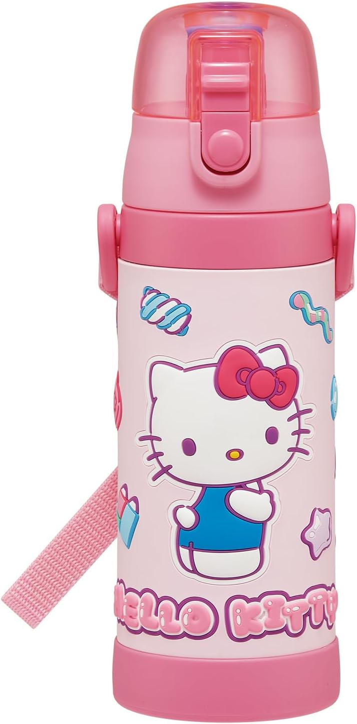 Skater SDPV5-A Children's Stainless Steel Water Bottle, Direct Drinking, 16.2 fl oz (480 ml), Sanrio Hello Kitty Marshmallow Girls, 3D Print, Kid-friendly Lightweight Type, Cold Insulation, Sports