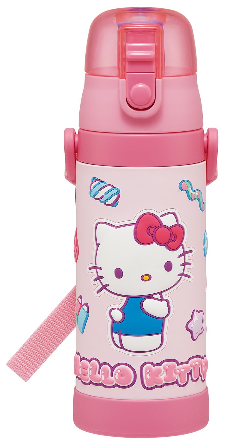 Skater SDPV5-A Children's Stainless Steel Water Bottle, Direct Drinking, 16.2 fl oz (480 ml), Sanrio Hello Kitty Marshmallow Girls, 3D Print, Kid-friendly Lightweight Type, Cold Insulation, Sports Bot