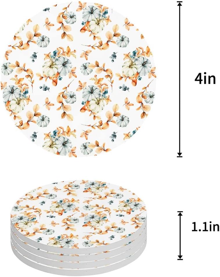 Autumn Leaves Coasters Ceramic Set Round Absorbent Drink Coaster Coffee Tea Cup Placemats Table Mat(8pcs)