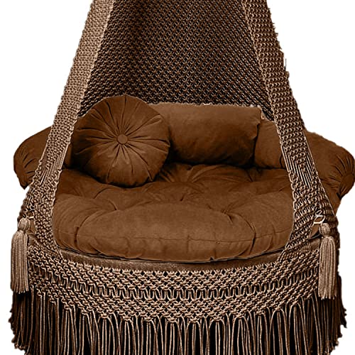 Image of KAAHIRA Bohemian Macrame Hanging Swing Chair- Aesthetic Cotton Rope Hammock for Indoor & Outdoor - Patio, Balcony, Bedroom, Living Room, Garden-Kids, Adults & Pets - Boho Decor (Brown)