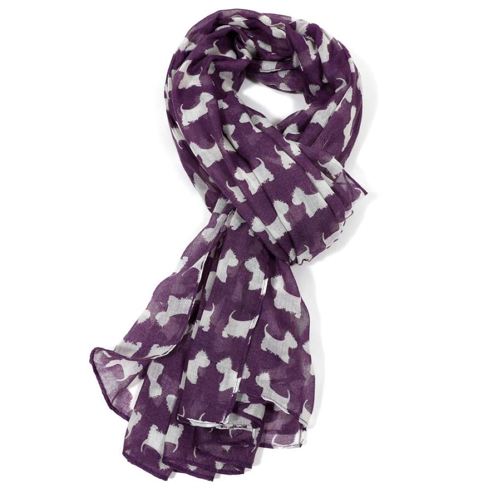 The Olive House Women's Purple The Olive House® Scottie Westie Scottish Terrier Dog Scarf