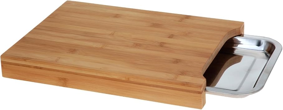 Koopman Bamboo Chopping Board with a Stainless Steel Tray