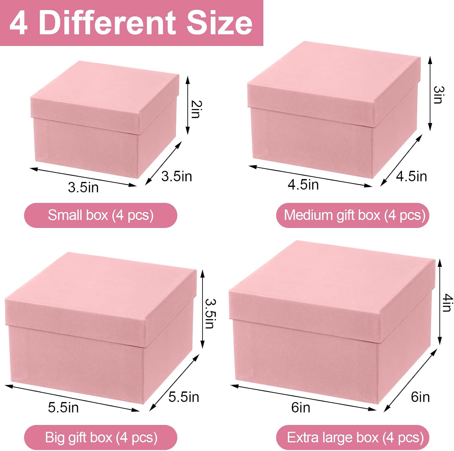 Yahenda 16 Pack Mother's Day Square Nesting Gift Boxes with Lids 4 Assorted Sizes Mom Gift Boxes with Lids for Wedding Bridal Shower Birthday Party Favor(Pink)