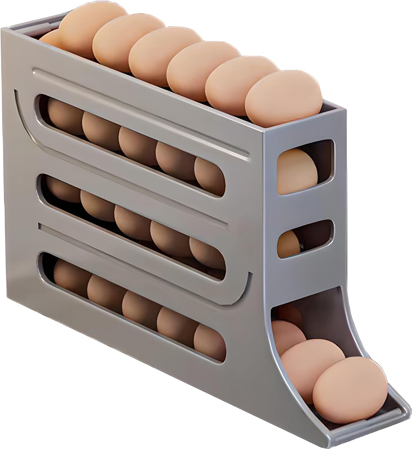 30 Eggs Egg Holder for Fridge, Automatic Rolling Egg Tray