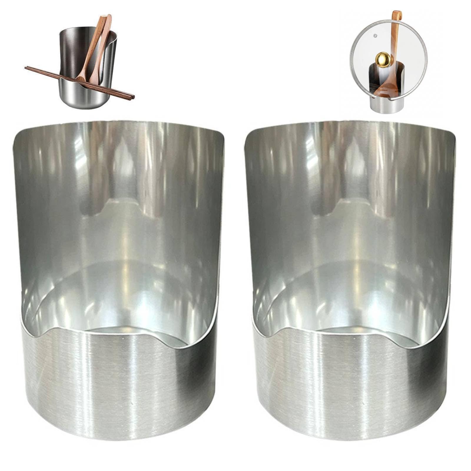 Multi-functional Kitchen Utensil Holder, Heavy Duty Stainless Steel Spatula Holder Pot Lid Organizer & Spoon Rest Rack for Countertop Stove Top, Kitchen Space-saving Vertical Storage Stand (2pcs)