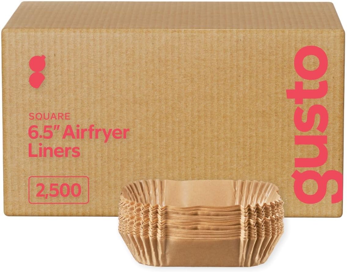 Comfy Package [Case of 2,500] 6.5 Inch Square Air Fryer Liners Disposable - Non-Stick Parchment Paper Liners, Waterproof, Oil-Resistant - Kraft