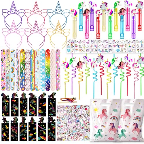 256PCS Unicorn Party Favors Set with Gift Bags Wands Straws & Stickers
