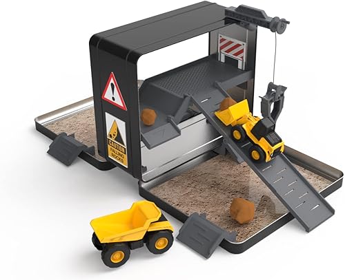 Miniatura 8 de CAT Juguetes de construcción, Little Machines Mega Set – Más de 40 piezas con grúa XL y excavadora, 10 mini vehículos, señales de tráfico, conos,