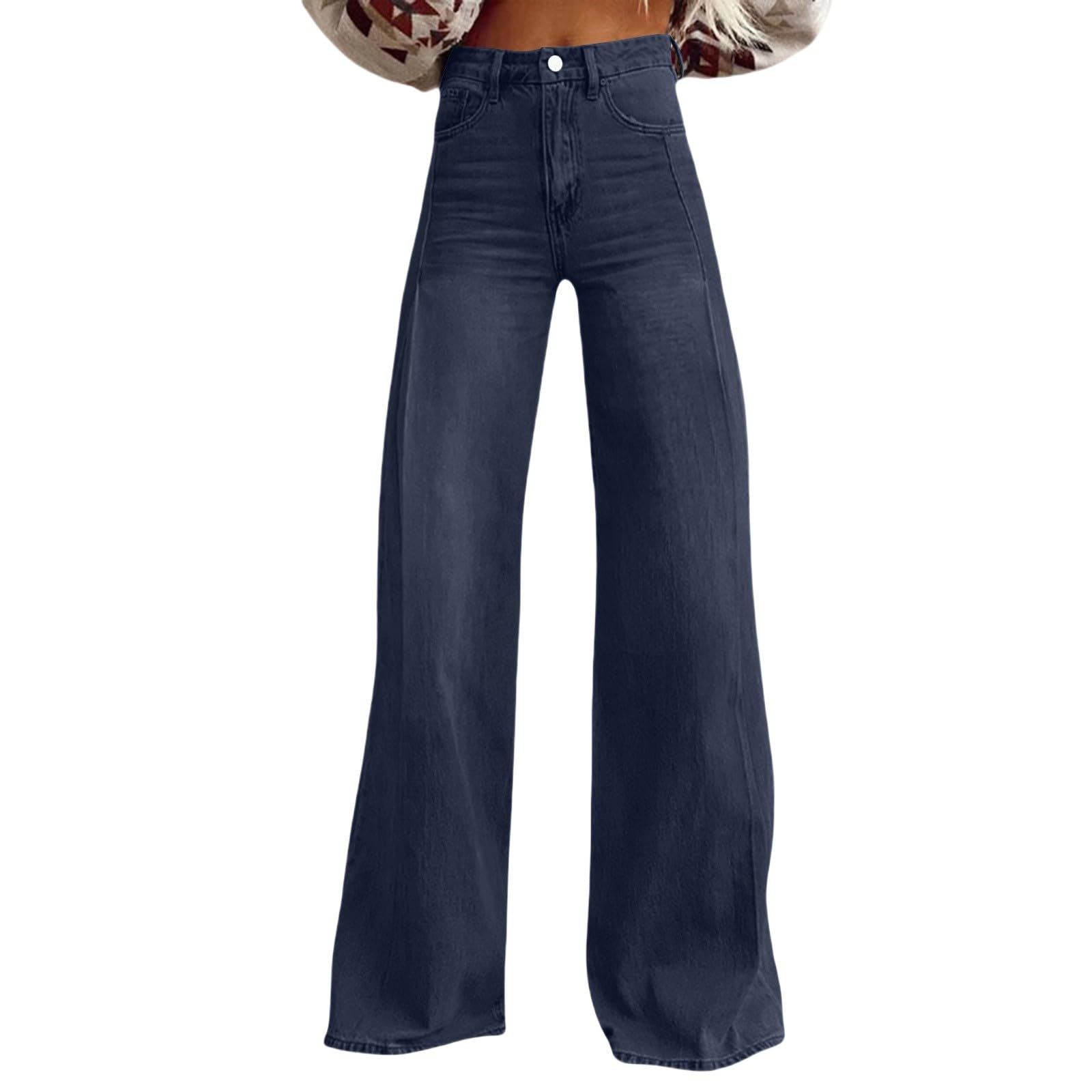 Pantalones vaqueros de pierna ancha para mujer, elásticos, de cintura alta, versátiles, largos, cómodos, informales, de senderismo, tallas grandes, pantalones deportivos sueltos, ligeros, con