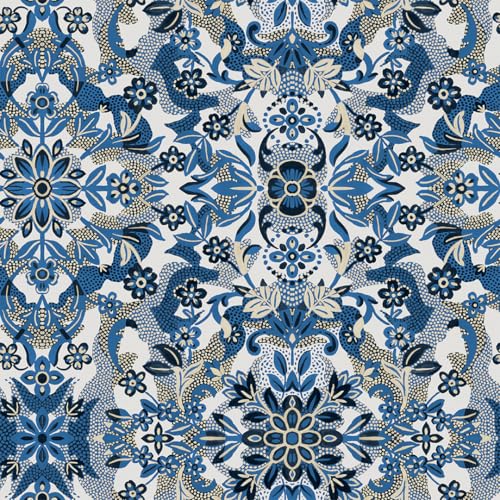 Tempaper Blue Sapphire Ornate Medallion Removable Peel and Stick Wallpaper, 20.5 in X 16.5 ft, Made in The USA