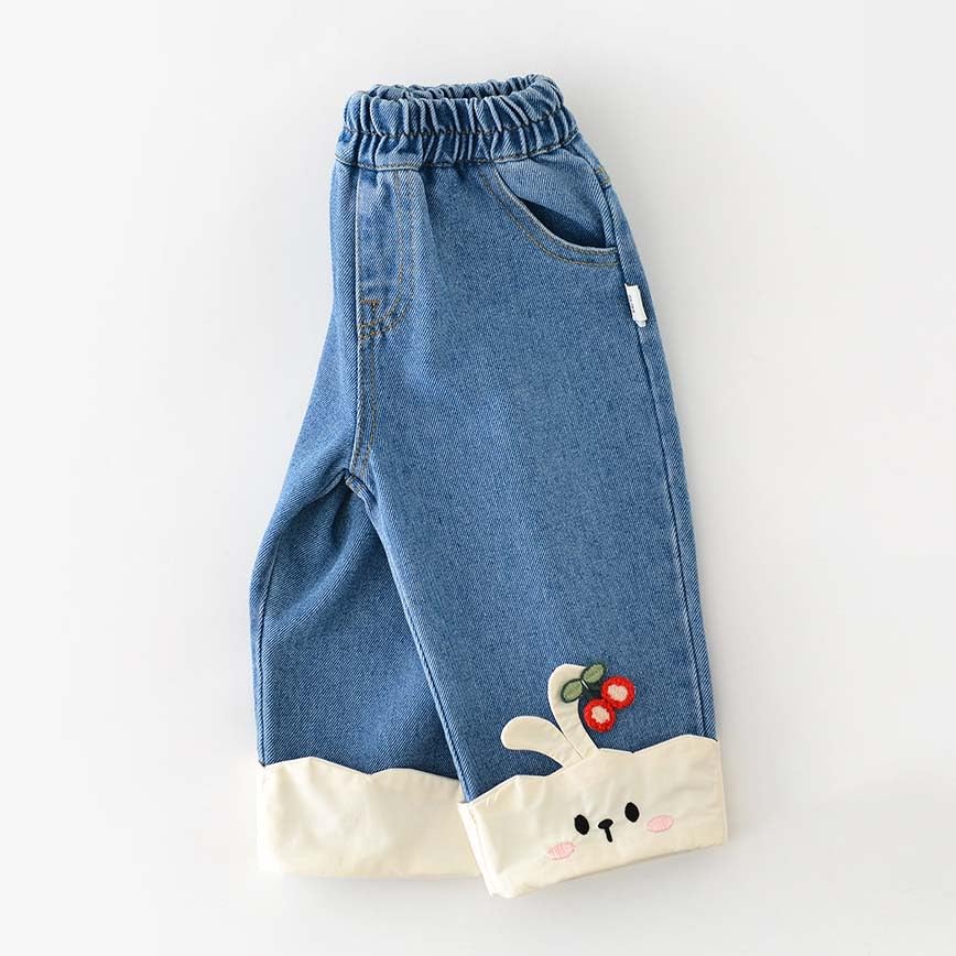 6Months-6Years Infant Girls Bunny Print Jeans Toddler Denim Pants Children Clothes3