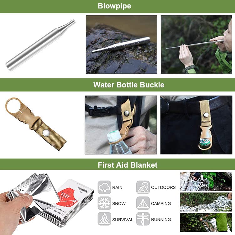 scosao Kit de Supervivencia 21 en 1 Multifuncional Bolsa de Supervivencia de Emergencia, Kit de Supervivencia Militar y Botiquín de Primeros Auxilios, para Caminar Senderismo,Viajes o Aventuras,Red