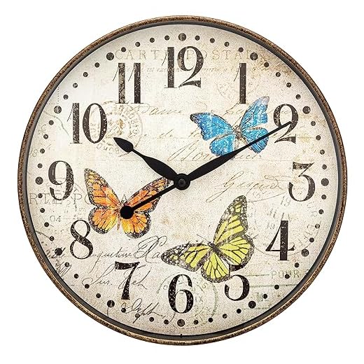 Butterfly Wall Clock 12 Inch Silent Battery Operated Elegant Clocks for Living Room Decor, Kitchen Office Dining Room Bedroom School Classroom Kids Room