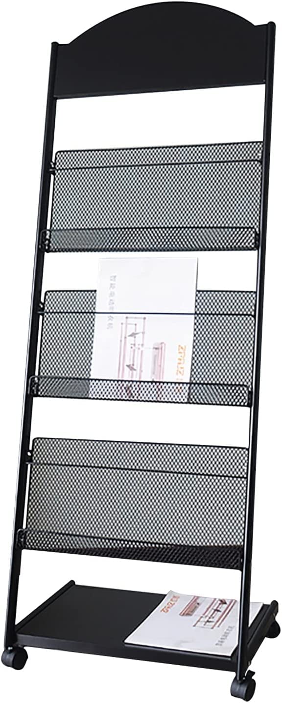 Revistero De Pie con 4 Ruedas, Metálico, para Documentos, Ideal para Recepciones, Ferias Y Hostelería. Fácil De Mover.