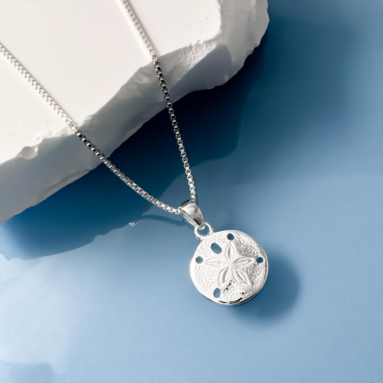 Dainty 925 Sterling Silver Sand Dollar Pendant Necklace for Women Beach Nature Everyday Jewelry Gift for Mom Wife Girlfriend Best Friend Summer Jewelry (18 inches)