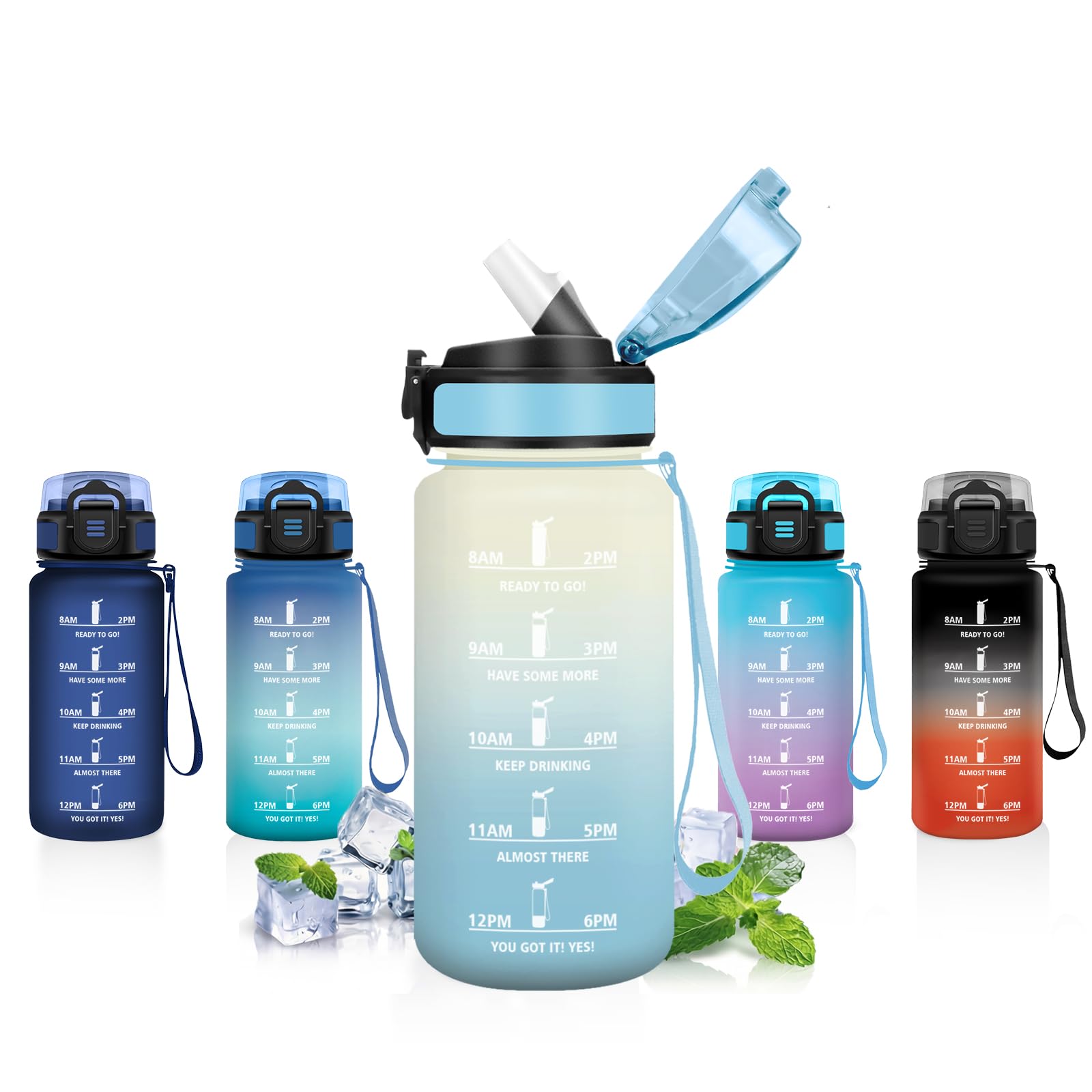 JAPORIA 500ml Motivational Water Bottle with Straw, Leak-proof Water Bottle with Time Marker, Sports Water Bottles for Camping, Running, School, Office
