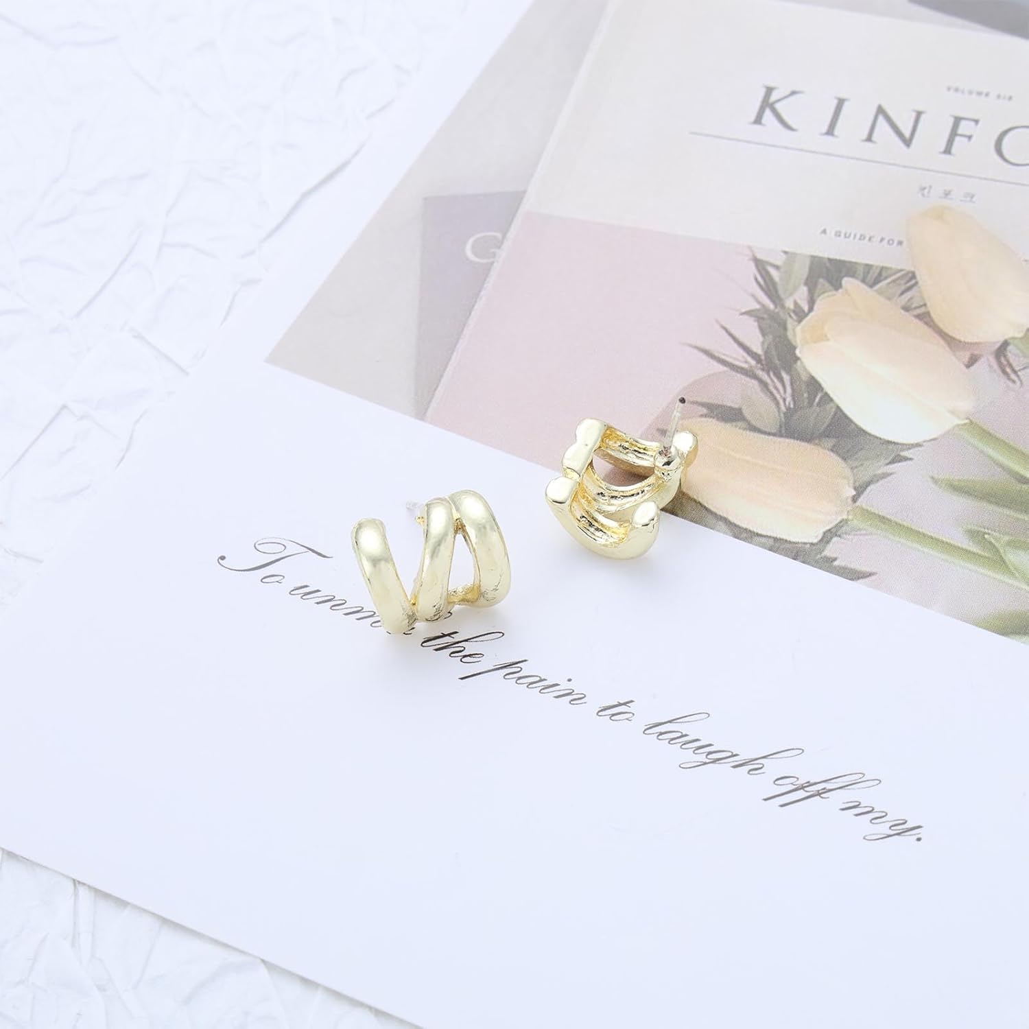 Boho Gold Claws Earrings Triple Hoop Earrings Triple Band Hoop Earring Illusion Stud Earring Jewelry for Women - Image 4