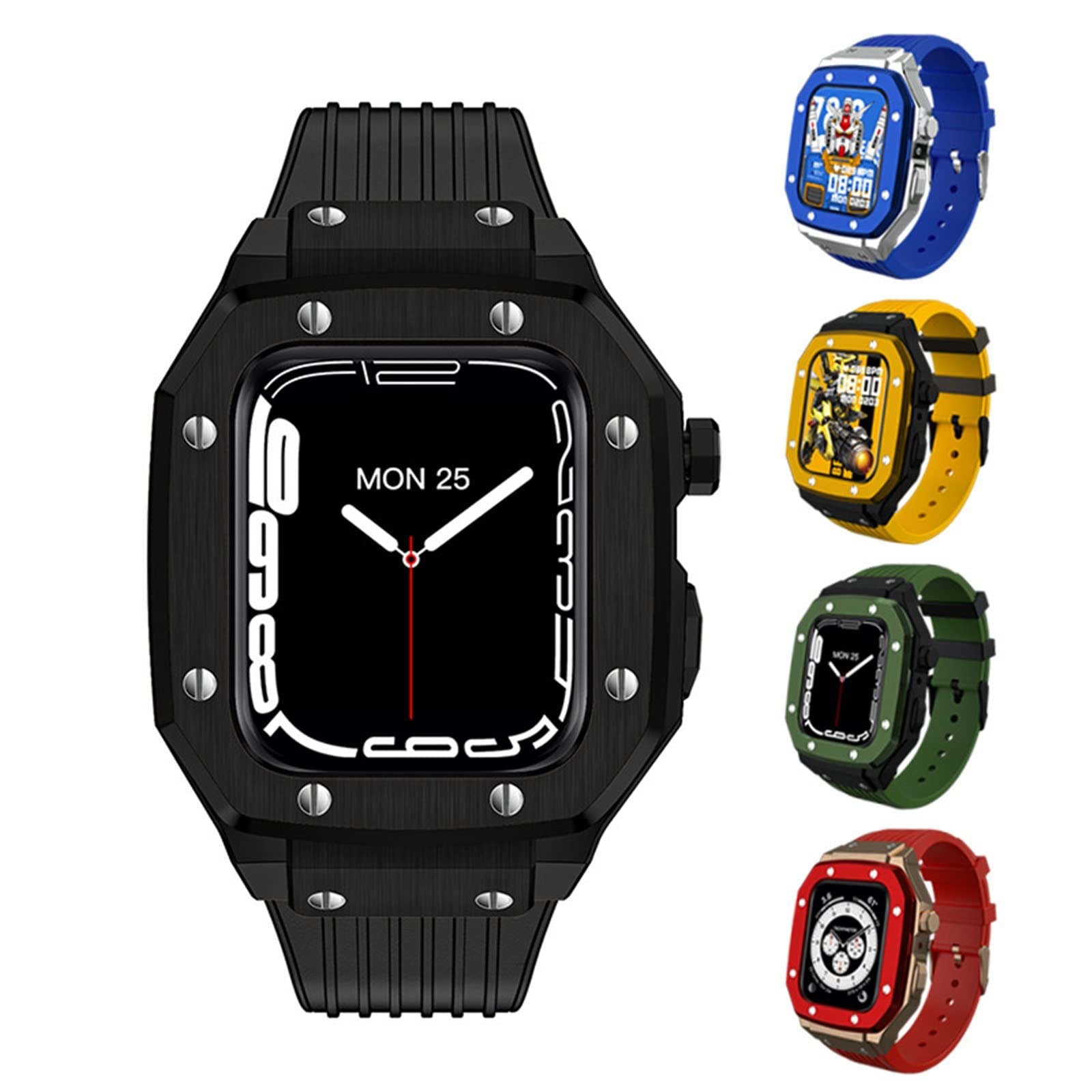 EZZON Etui do Apple Watch Band 7 6 5 4 SE metalowa ramka silikonowy pasek do iWatch serii 42 mm 44 mm 45 mm modyfikacja zestaw modowy