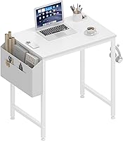 Lufeiya 24 Inch Small White Desk for Kids Bedroom - Study Writing Laptop Table with Storage Bag & Headphone Hooks