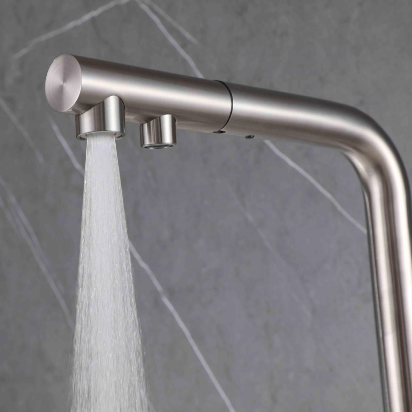 Grifo Osmosis Extraible Grifo Cocina Acero Inoxidable con 2 Salidas Grifo de Cocina Fregadero con Osmosis Mezclador Agua Fría y Caliente