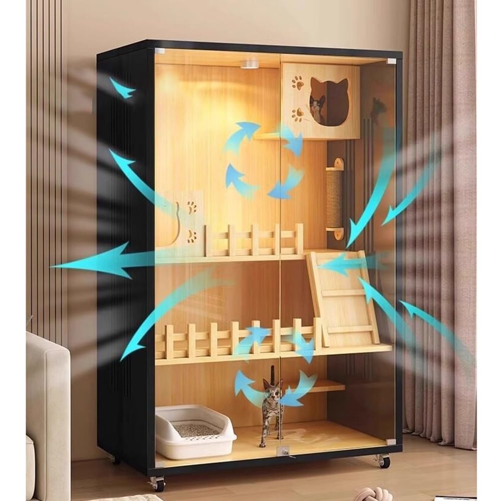 villa per gatti Grande recinto for gatti in legno con casetta da interni luce a LED Per interni(Grande)
