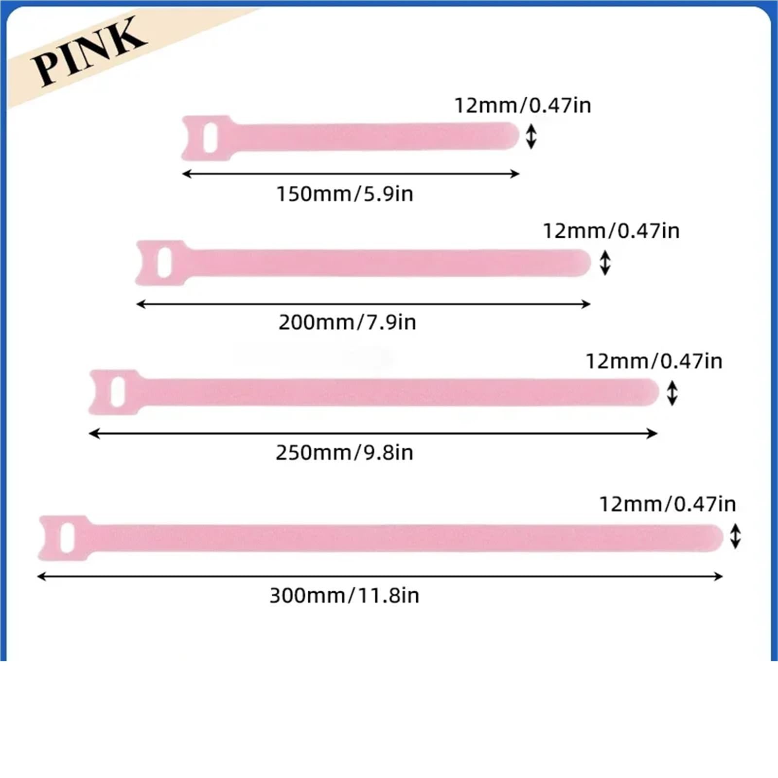 Bridas de nylon con clip, Bridas for cables liberables tipo T rosa, 1000 unidades, varios tamaños(250mm)